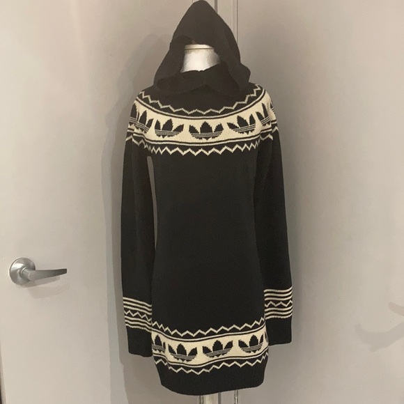 adidas Dresses & Skirts - ADIDAS Black and cream hooded pull dress Size Small